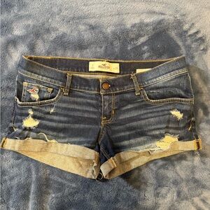 Hollister Dark Indigo Distressed Rolled Cuff Jean Shorts